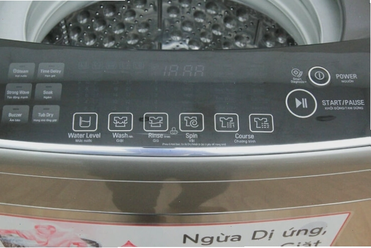 Bảng điều khiển máy giặt LG cửa đứng với nút hẹn giờ