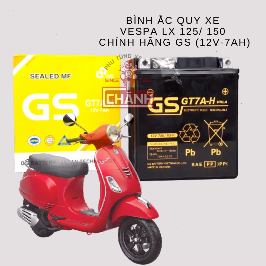 Bình ắc quy GS 12V-7Ah chính hãng cho xe Vespa LX 125/150