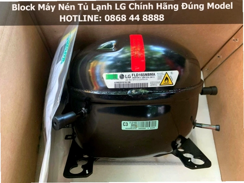 Block máy nén tủ lạnh LG chính hãng được lắp đặt trên dây chuyền sản xuất