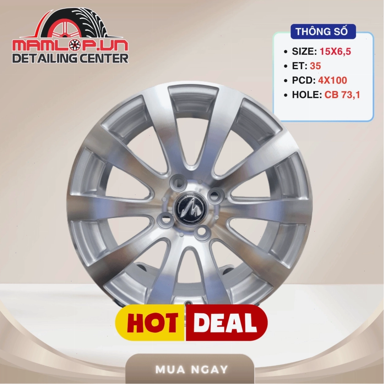 Bộ 04 lazang ô tô 15inch PCD 4X100 với thiết kế 5 chấu kép