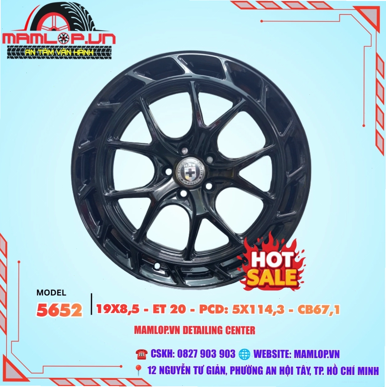 Bộ 04 Lazang ô tô 19 inch HRE màu đen bóng