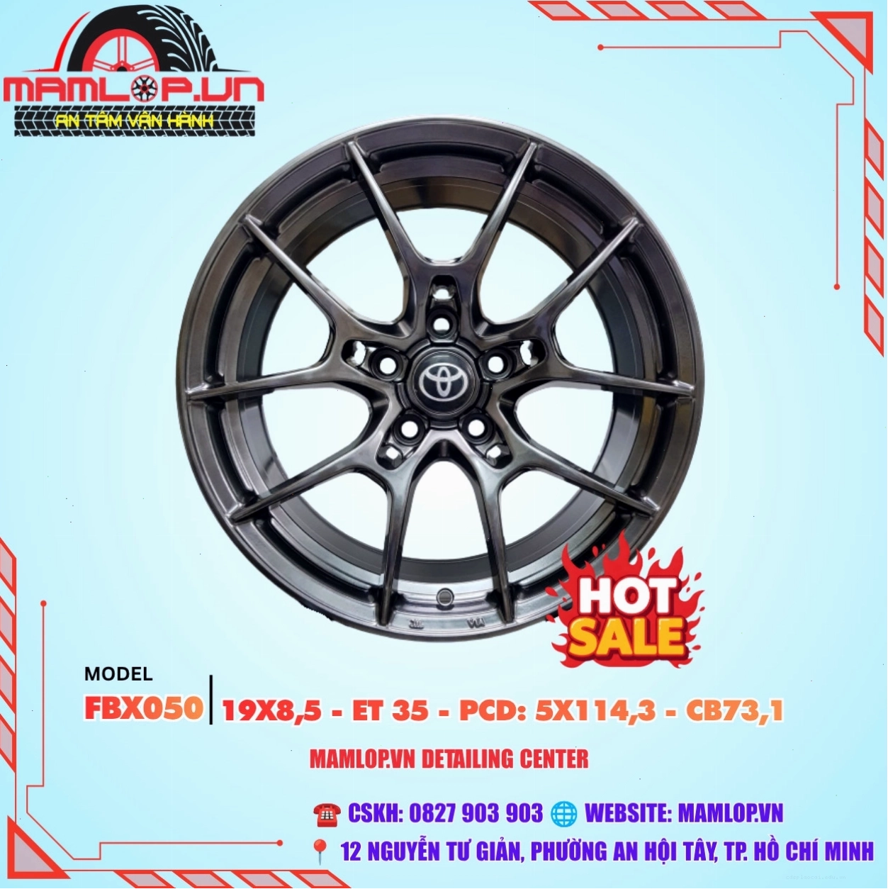 Bộ 04 Lazang ô tô 19inch thiết kế đa chấu màu xám bóng