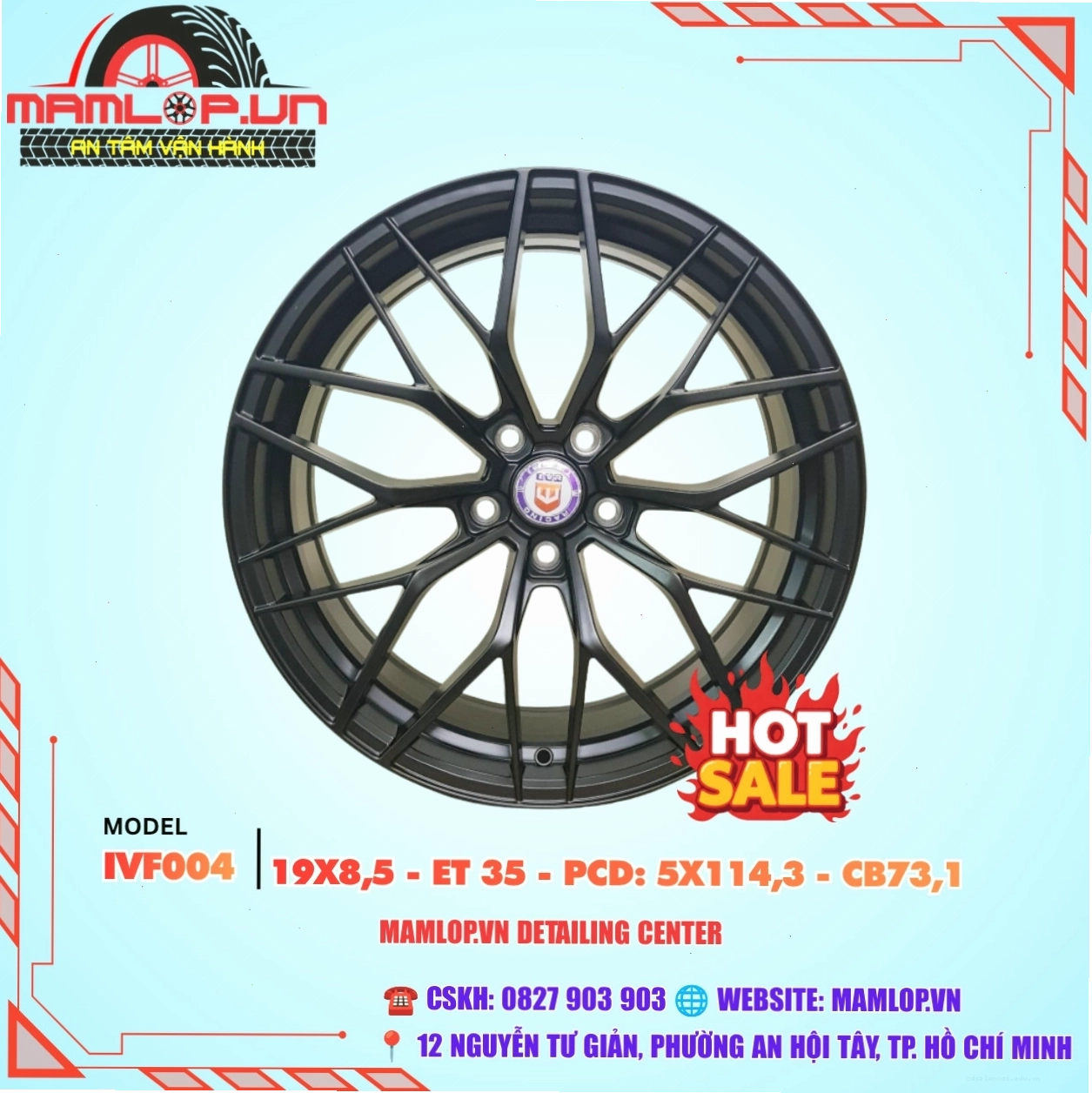 Bộ 04 mâm Lazang CNC ô tô màu Satin Black kích thước 19 inch