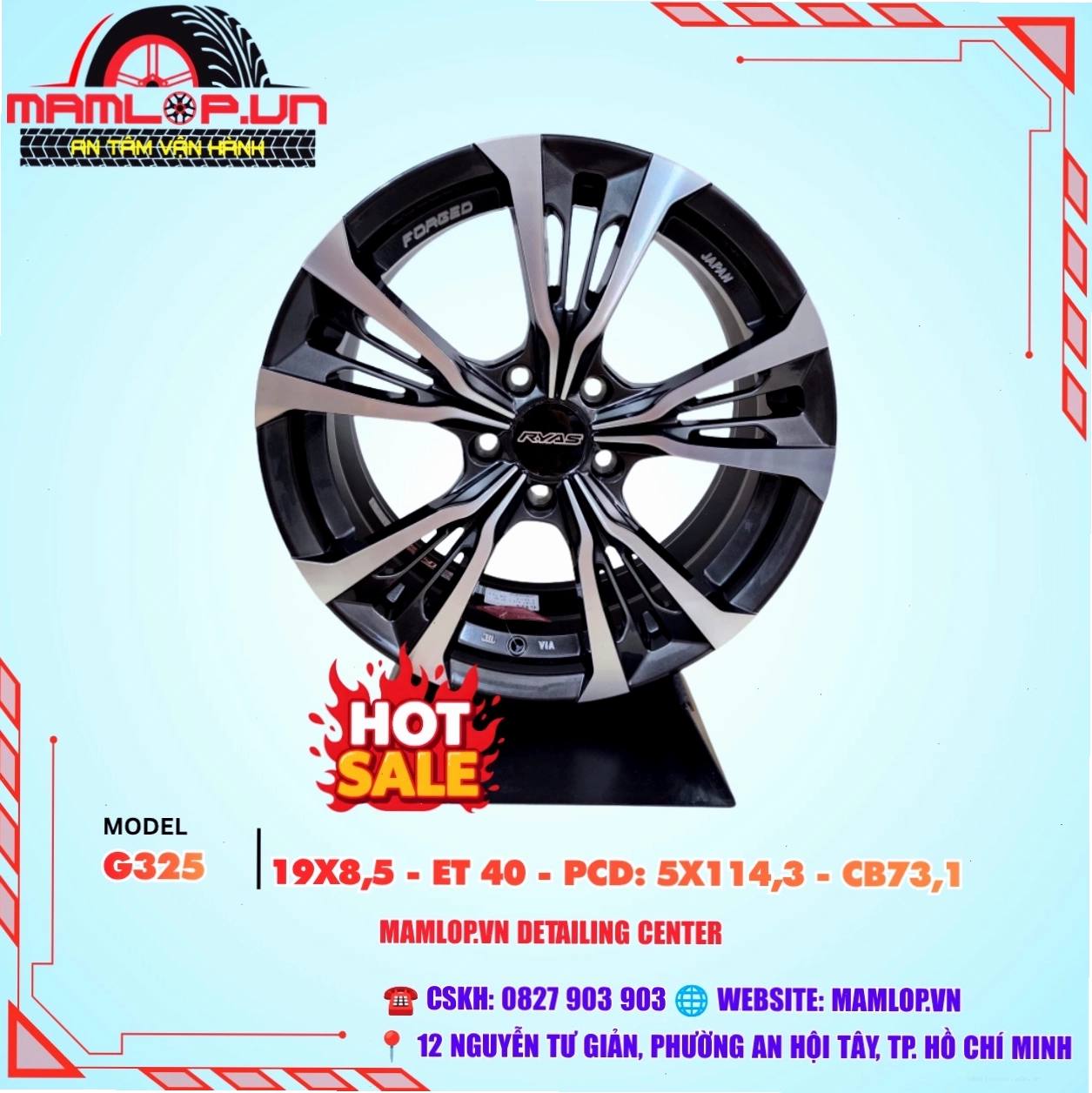 Bộ 4 mâm xe ô tô 19 inch Ryas màu bạc bóng