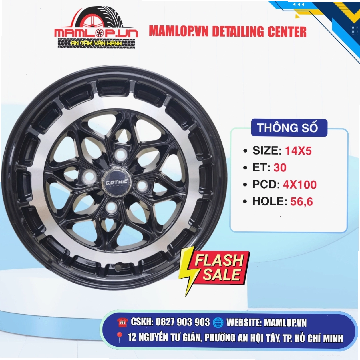 Bộ mâm đúc Gothic 14inch cho xe i10, Kia Morning, Vios