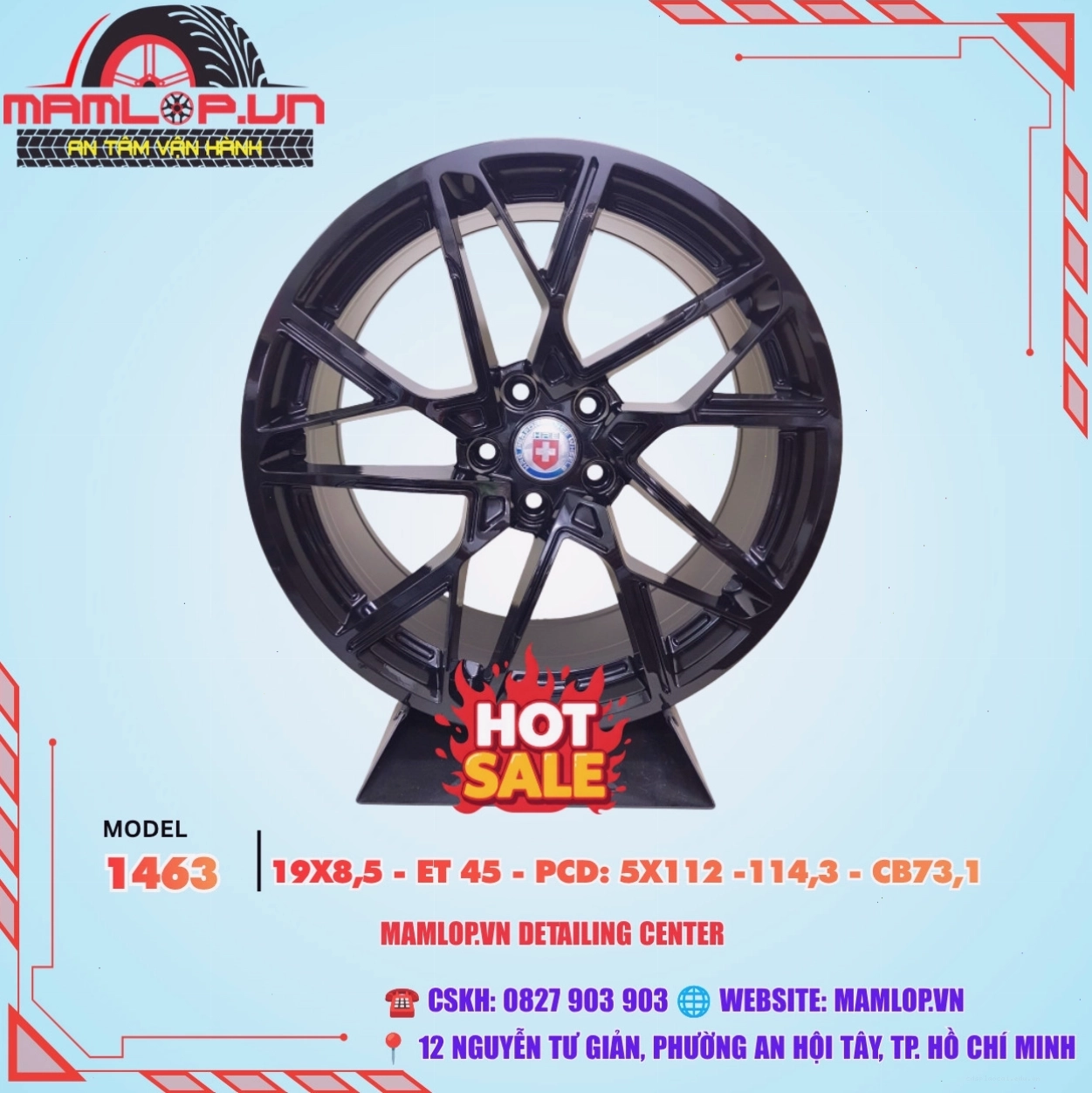 Bộ mâm Lazang phong cách HRE màu đen bóng 19inch, thích hợp cho Hyundai