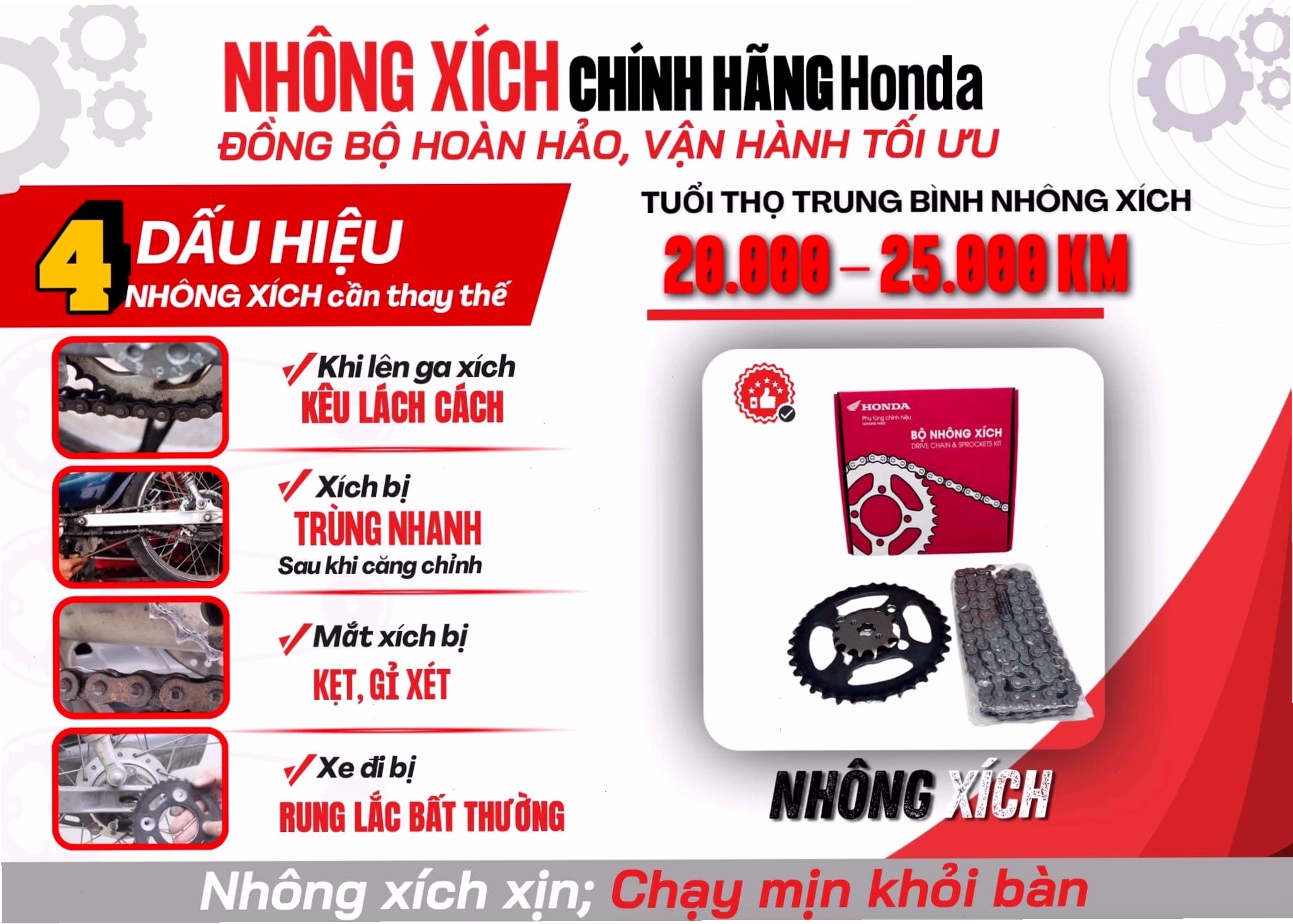 Bộ nhông xích chính hãng Honda giúp xe số vận hành êm ái và bền bỉ