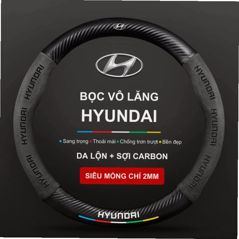 Bọc vô lăng xe Hyundai Da lộn 3D & Sợi Carbon cao cấp