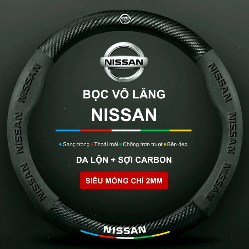 Bọc vô lăng xe Nissan da lộn 3D và sợi Carbon thể thao