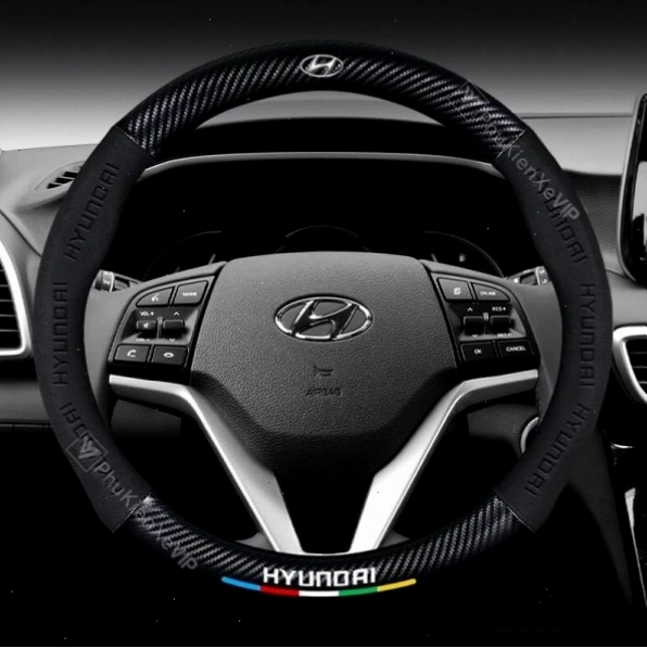 Bọc Vô Lăng Xe Ô Tô Hyundai Da Lộn 3D & Sợi Carbon