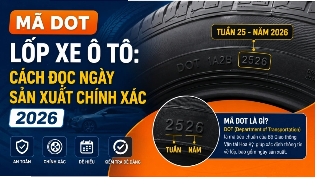 Cách đọc mã DOT trên lốp xe ô tô để xác định ngày sản xuất