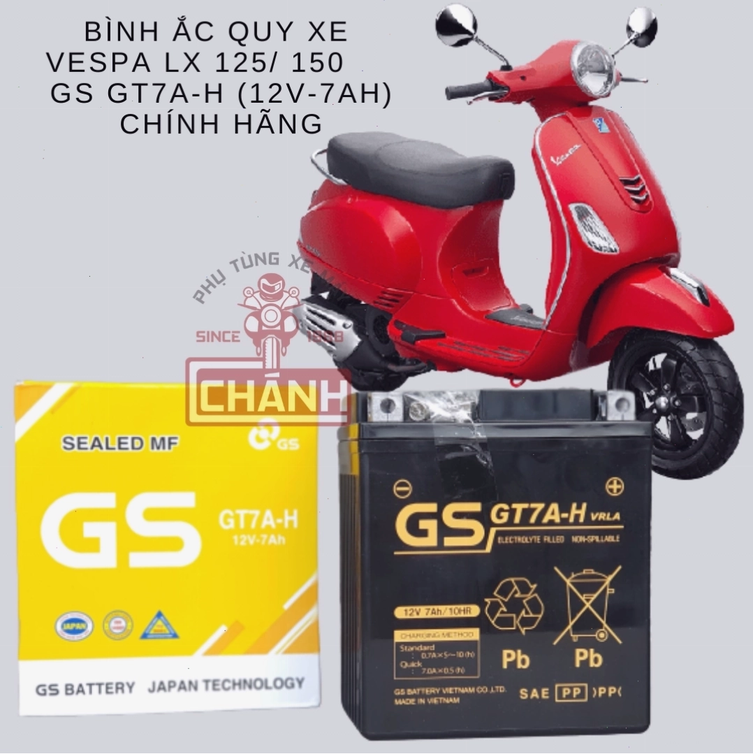 Cận cảnh bình ắc quy xe Vespa với thông số 12V-7AH