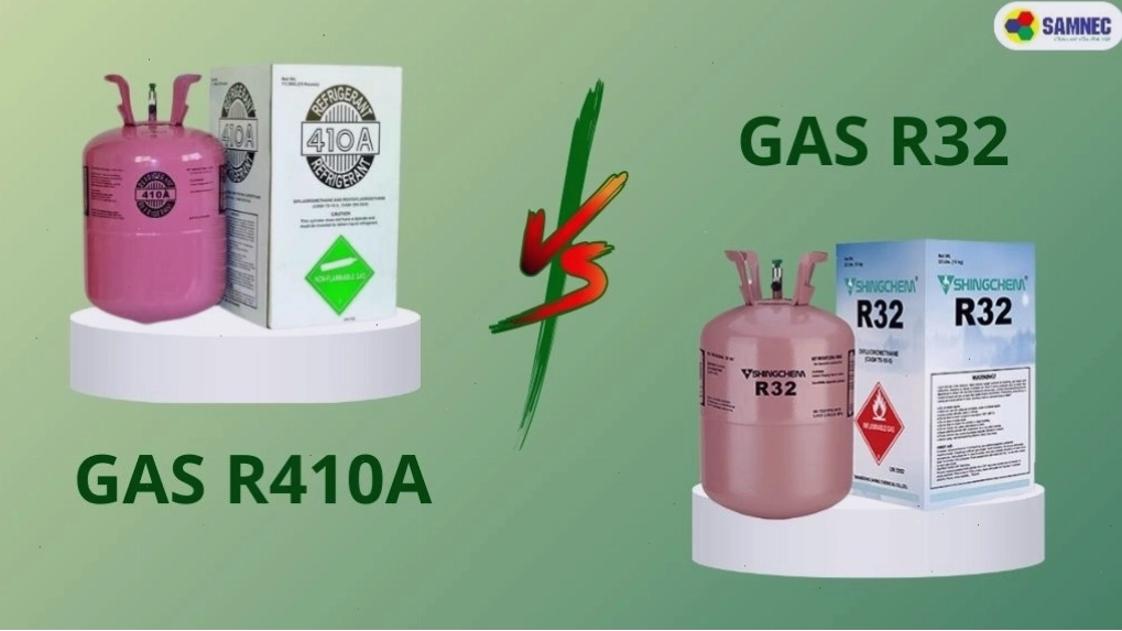 Cận cảnh bình gas R410A với thông số kỹ thuật rõ ràng