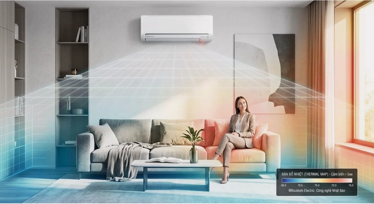 Cận cảnh bo cảm biến i-See Sensor trên máy lạnh Mitsubishi Electric