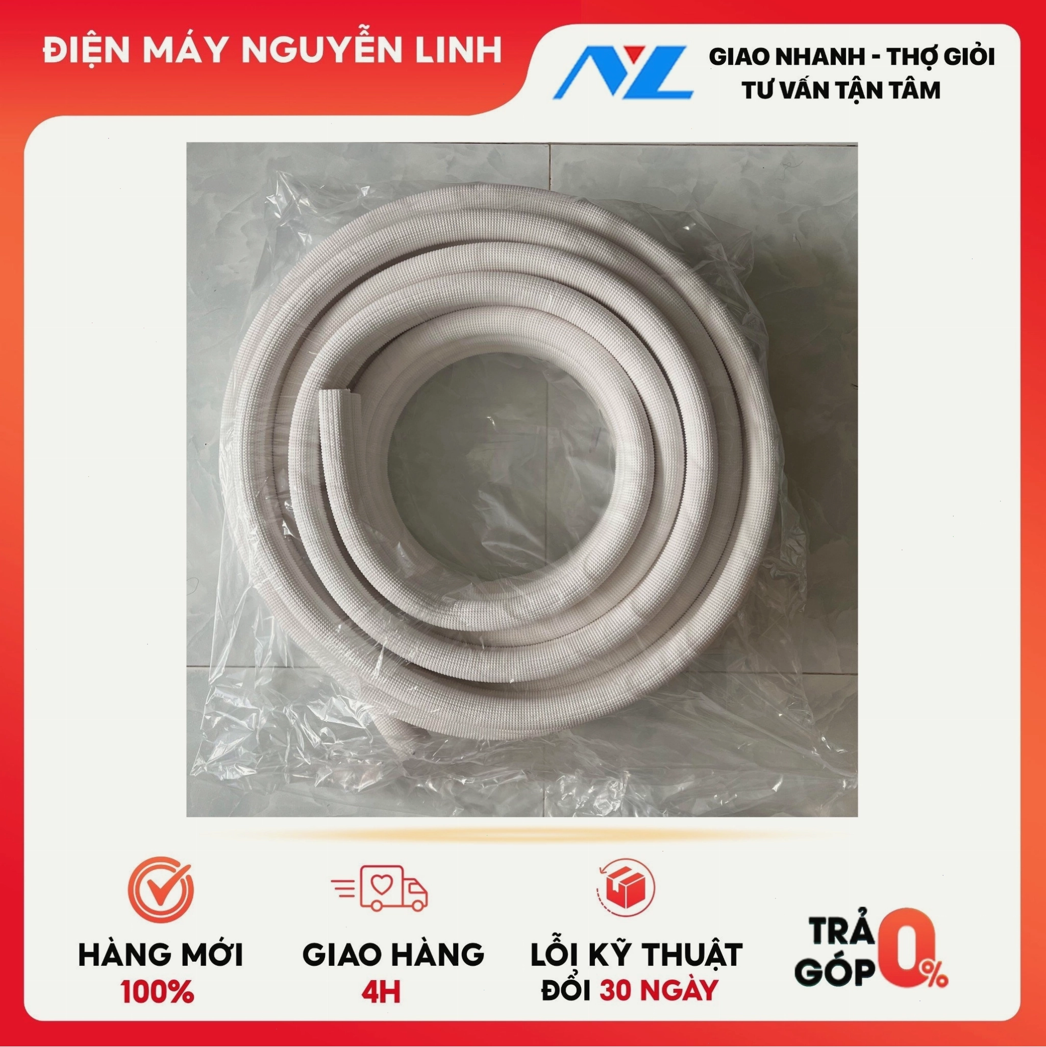 Cận cảnh cuộn ống đồng Daikin với tem nhãn sắc nét