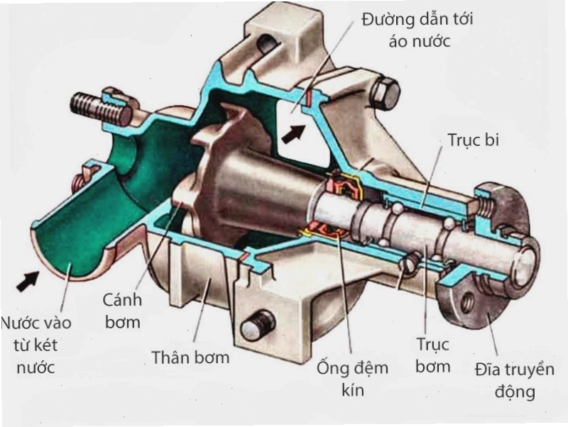 Cấu tạo chi tiết của máy bơm nước ô tô