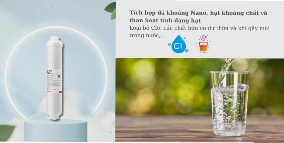 Cấu tạo lõi lọc Toshiba F-2399-3 in 1 từ than hoạt tính dạng hạt, đá khoáng Nano và hạt khoáng chất