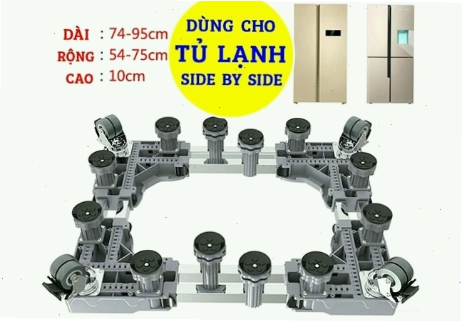 Chân đế tủ lạnh side by side có bánh xe, dễ dàng di chuyển và điều chỉnh kích thước