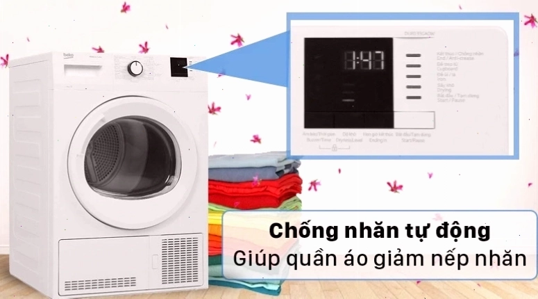 Công nghệ chống nhăn trên máy sấy Beko DU8133GA0W giữ quần áo luôn phẳng phiu