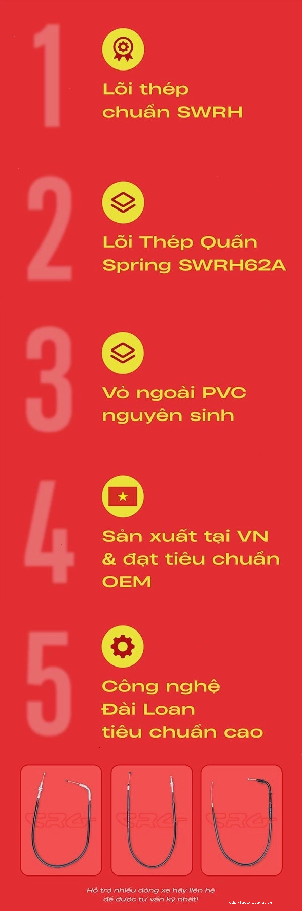 Dây ga Vespa Honda, Yamaha chính hãng CRG chất lượng cao