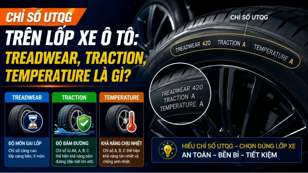 Giải thích chỉ số UTQG trên lốp xe ô tô: Treadwear, Traction, Temperature