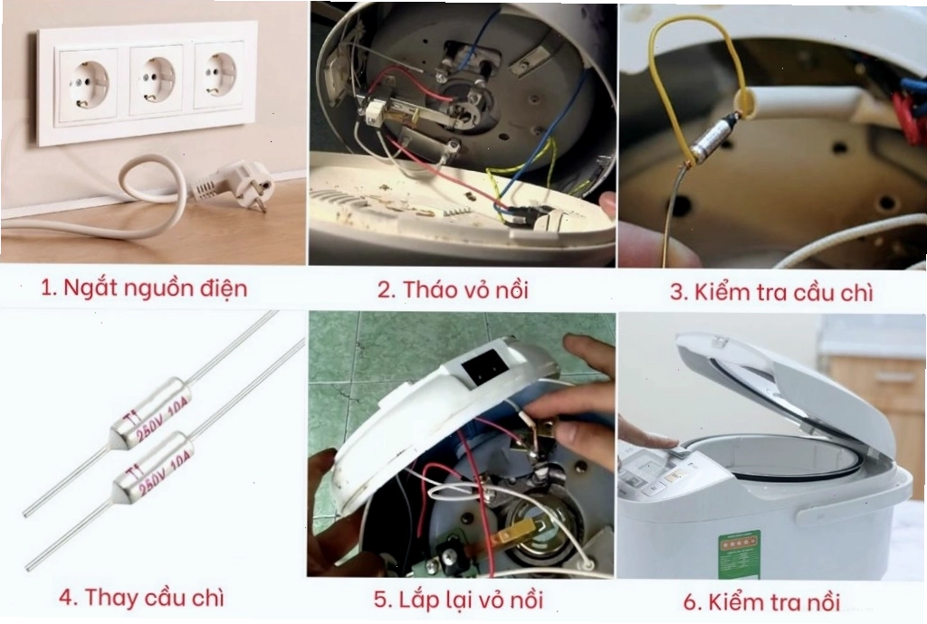 Hướng dẫn cách thay cầu chì nhiệt nồi cơm điện