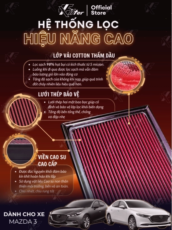 Lọc gió động cơ Mazda 3 Xfilter, lọc máy tăng lưu lượng gió nạp
