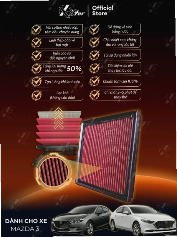 Lọc gió động cơ Mazda 3 Xfilter với độ bền lên đến 6 vạn km
