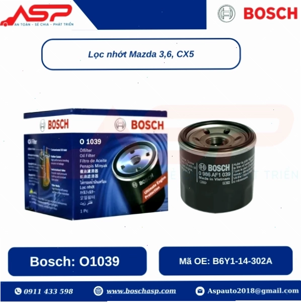 Lọc nhớt Bosch O1039 thay thế cho lọc dầu nhớt Mazda