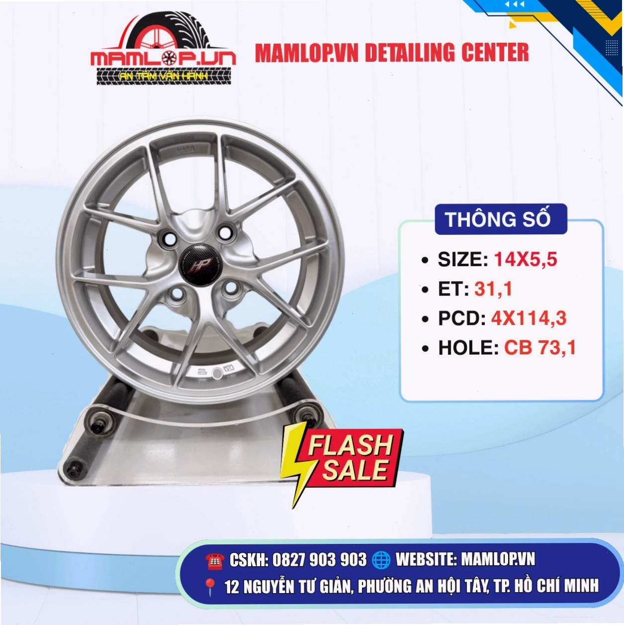 Mâm lazang 14inch màu bạc thiết kế đơn giản