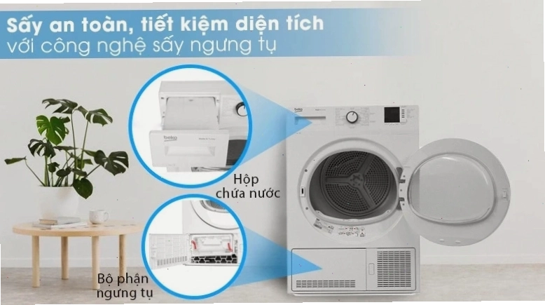 Máy sấy quần áo Beko 8kg DU8133GA0W sử dụng công nghệ sấy ngưng tụ hiệu quả