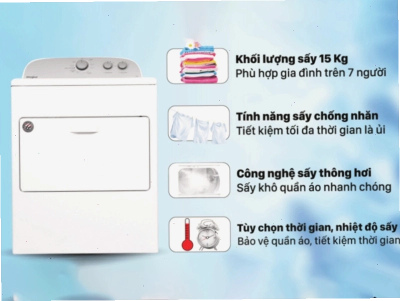 Máy sấy quần áo Whirlpool 3LWED4815FW với nhiều chương trình sấy