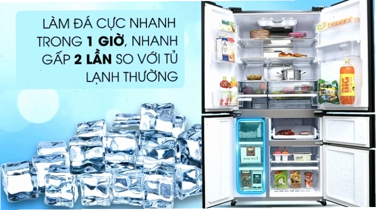 Minh họa khay chứa đá tự động bên trong tủ lạnh Sharp