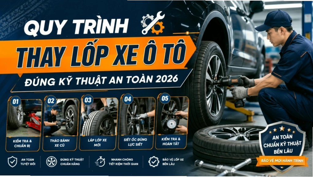 Quy trình thay lốp xe ô tô an toàn và chuyên nghiệp