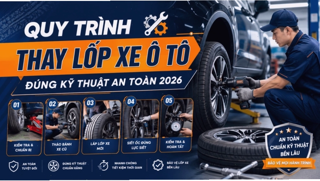 Quy trình thay lốp xe ô tô đúng kỹ thuật và an toàn
