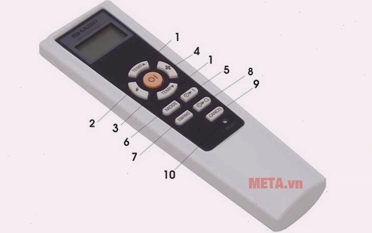 Remote máy lạnh Sharp với các nút chức năng