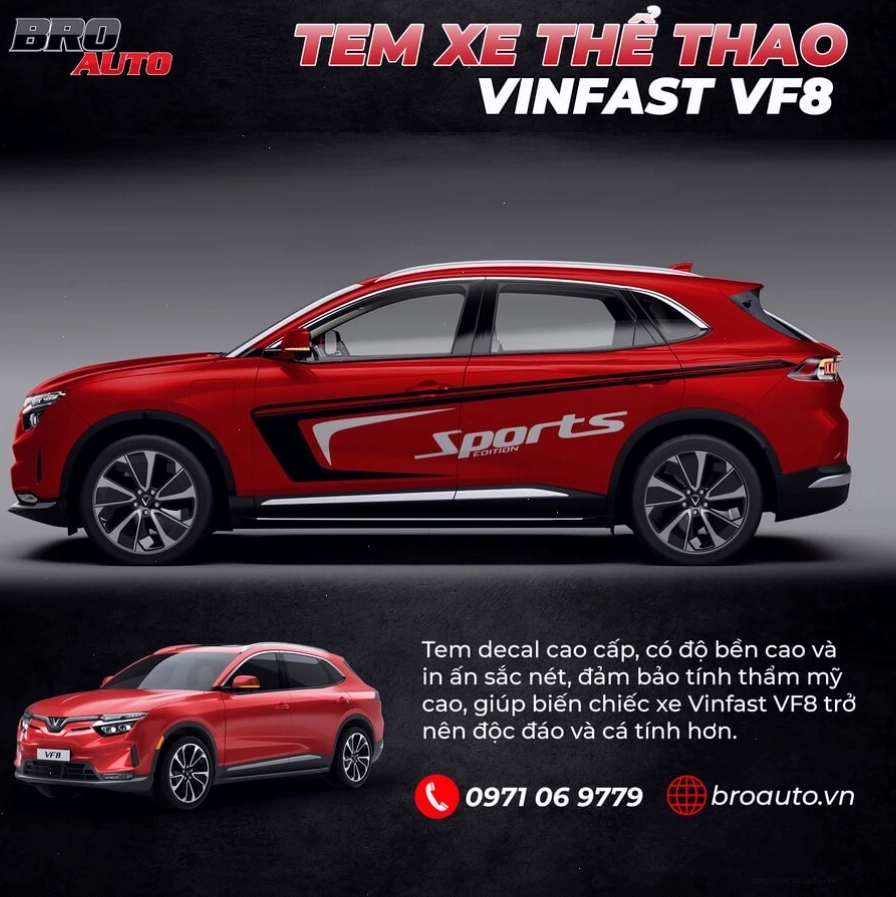 Tem xe VinFast VF8 phong cách thể thao với sọc ngang