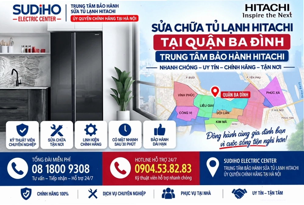Thợ kỹ thuật kiểm tra ổ cắm điện tủ lạnh Hitachi