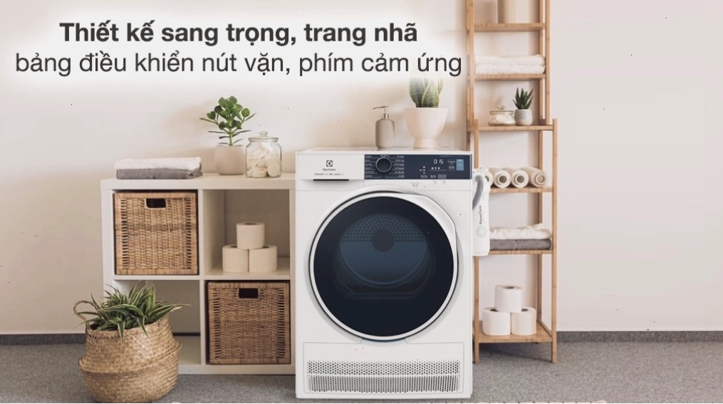 Tổng quan thiết kế mặt trước và bảng điều khiển của máy sấy ngưng tụ Electrolux 8 kg EDC804P5WB