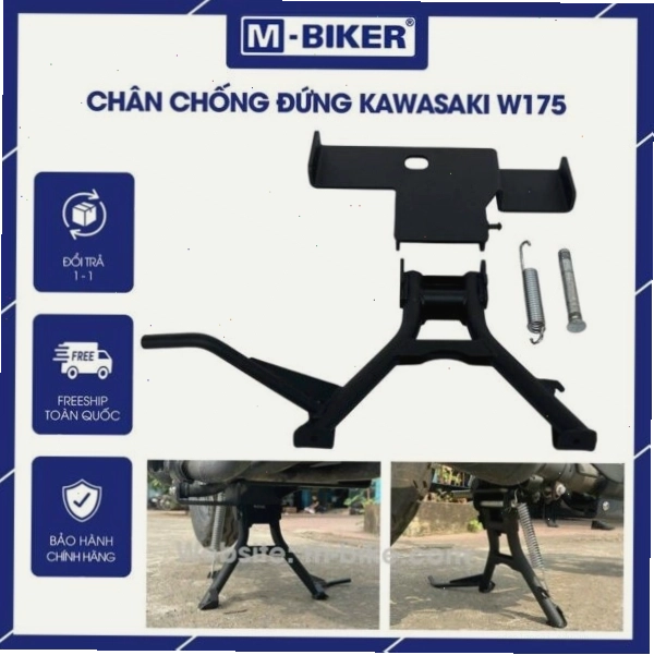 Tổng thể xe Kawasaki W175 được dựng trên chân chống đứng